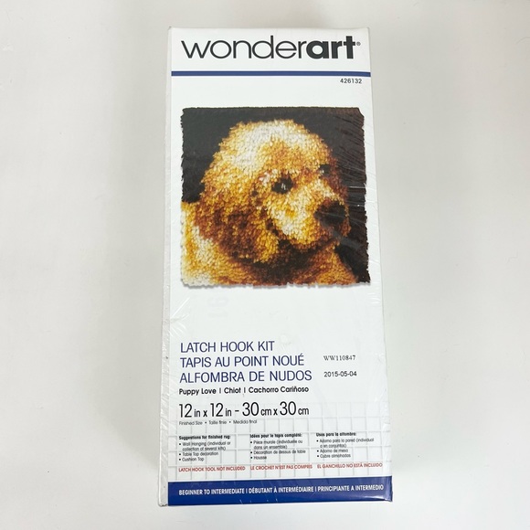 Wonderart Latch Hook Kit Puppy Love Golden Doodle Golden Retriever Labrador Dog - Picture 1 of 8